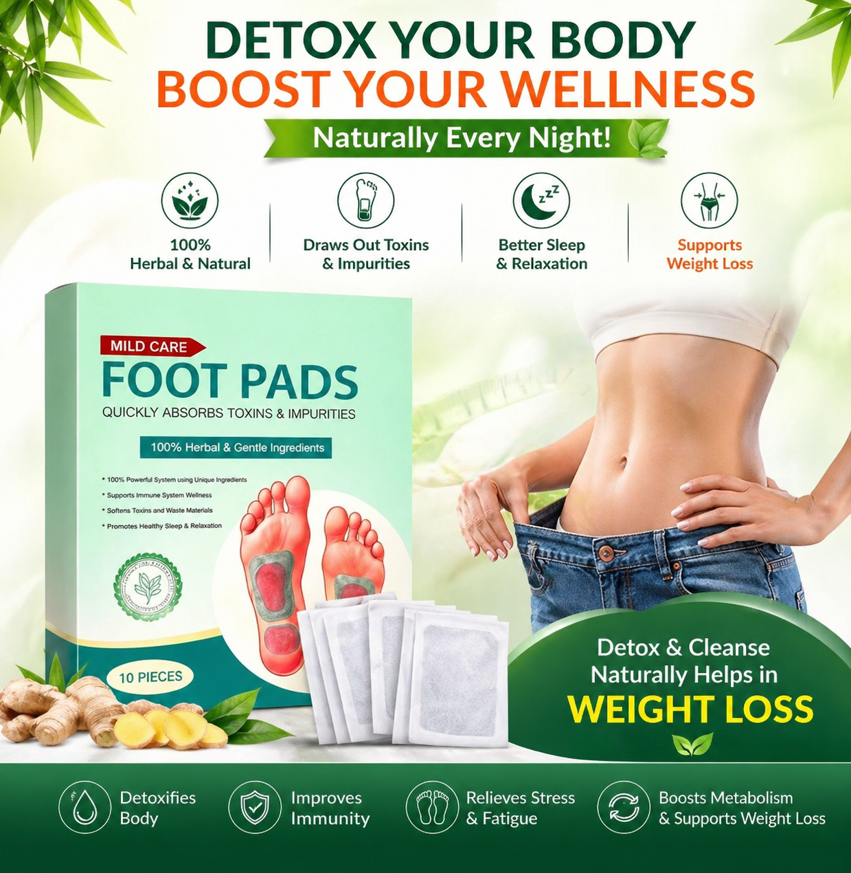 Premium Natural Detox Foot Patches For Weight Loss & Overall Wellness | Pack of  5 (Buy 1 Get 1 Free)